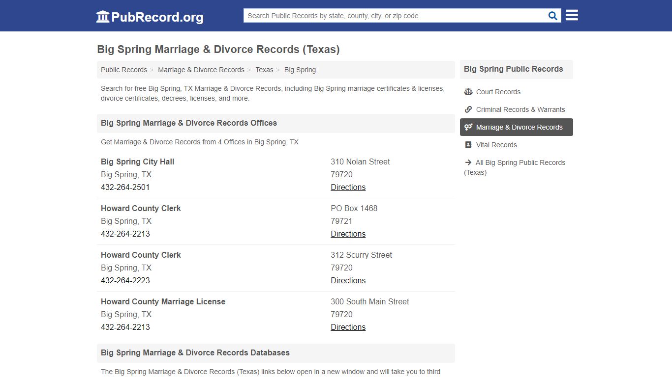 Big Spring Marriage & Divorce Records (Texas) - Public Record